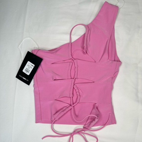 NWT pink one-shoulder lace-up back crop top - Picture 4 of 4